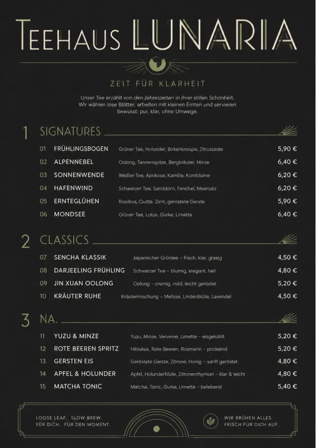 Mono Bar Minimal tea-menu menu template preview