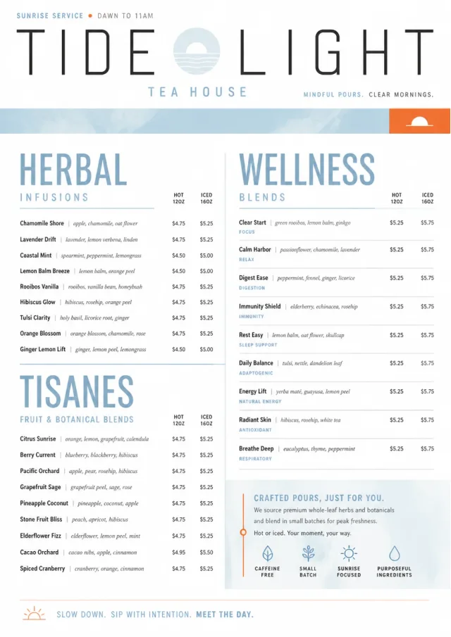 Modern Minimal Pour tea-menu menu template preview