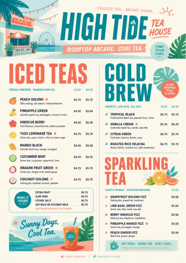 Tropical Refresh tea-menu menu template preview