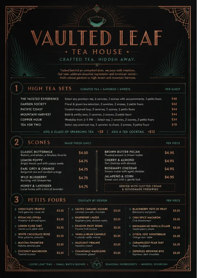 Speakeasy Spirits tea-menu menu template preview