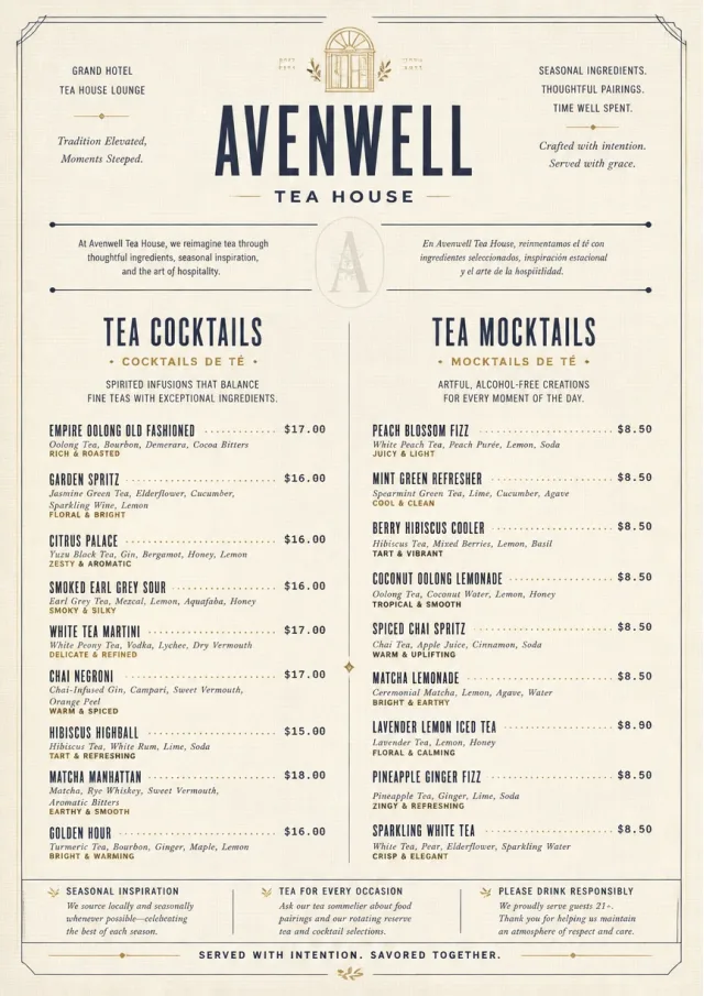 Luxury Hotel Lounge tea-menu menu template preview