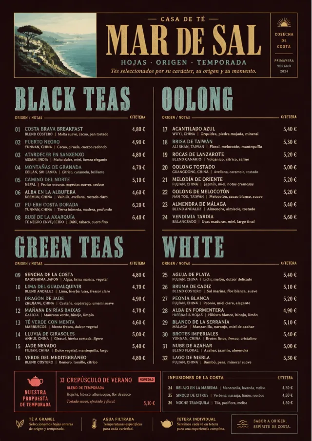 Editorial Cellar tea-menu menu template preview