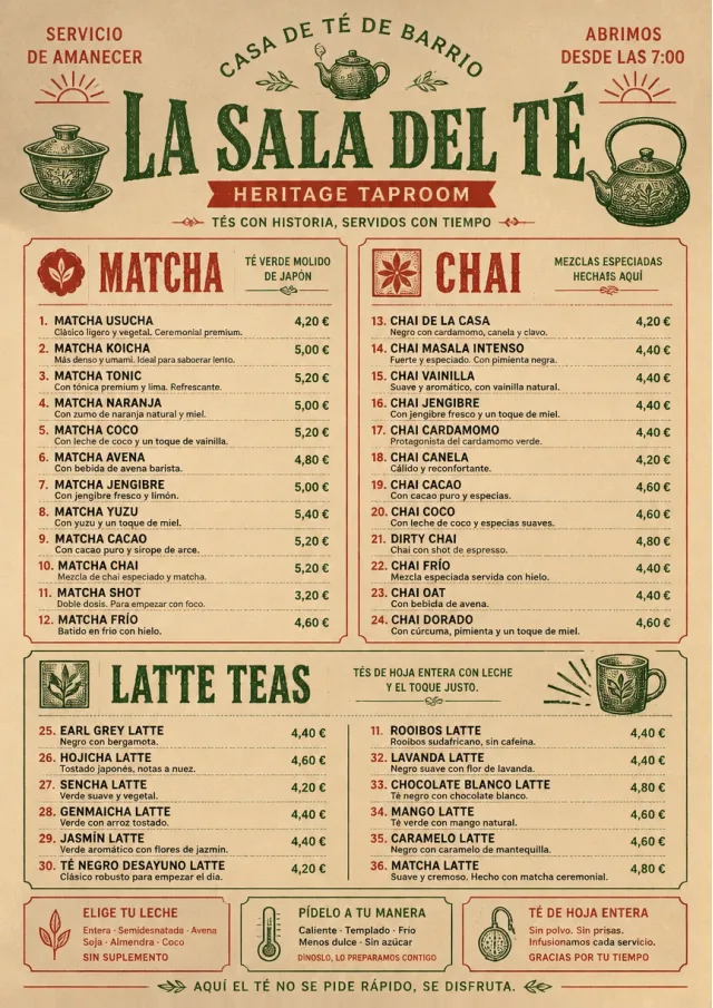 Heritage Taproom tea-menu menu template preview