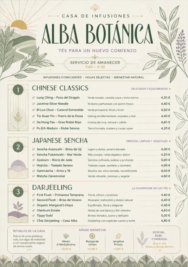 Botanical Infusion tea-menu menu template preview