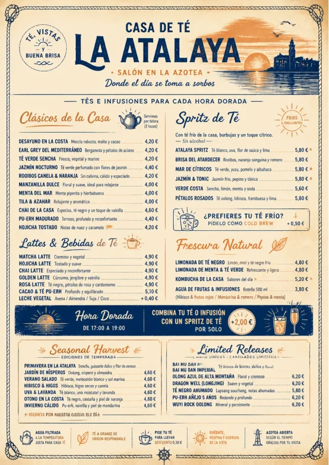 Coastal Sunset tea-menu menu template preview