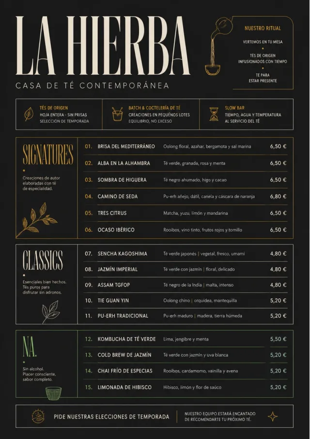Mono Bar Minimal tea-menu menu template preview