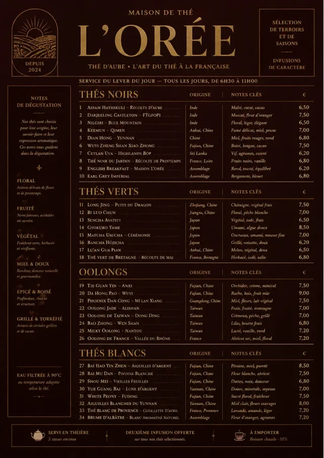 Editorial Cellar tea-menu menu template preview