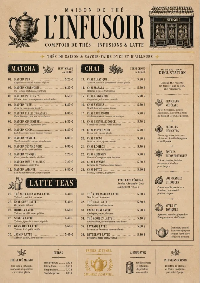 Heritage Taproom tea-menu menu template preview