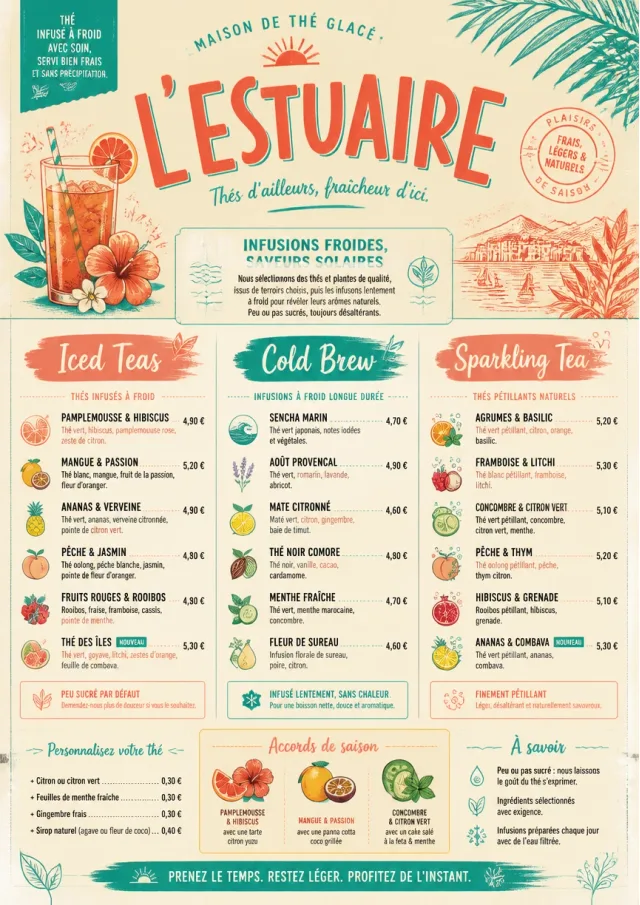 Tropical Refresh tea-menu menu template preview