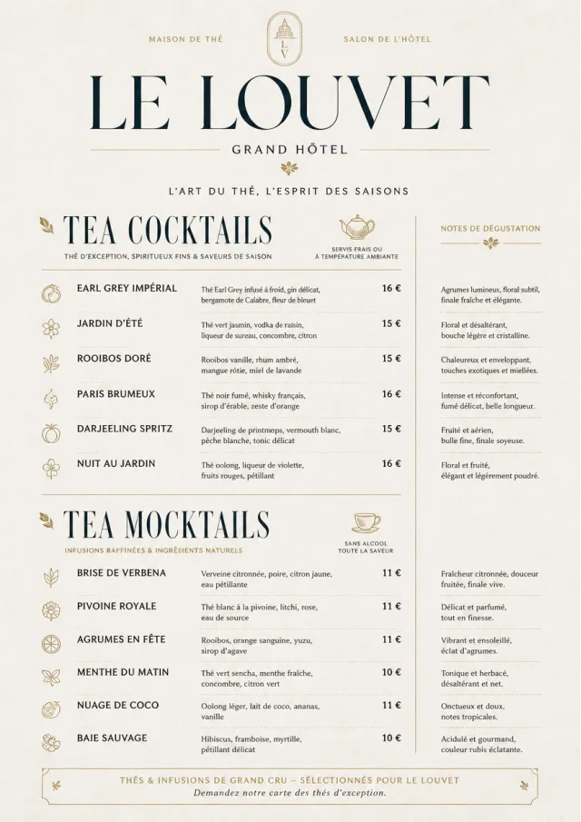 Luxury Hotel Lounge tea-menu menu template preview
