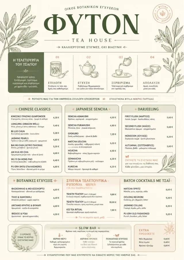 Botanical Infusion tea-menu menu template preview
