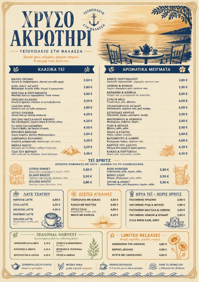 Coastal Sunset tea-menu menu template preview