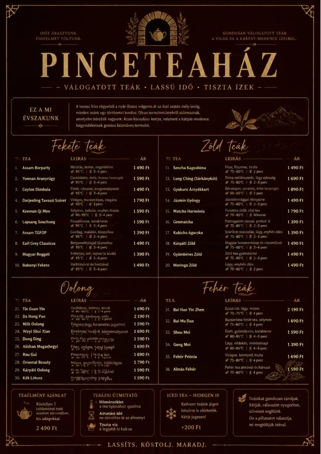 Editorial Cellar tea-menu menu template preview
