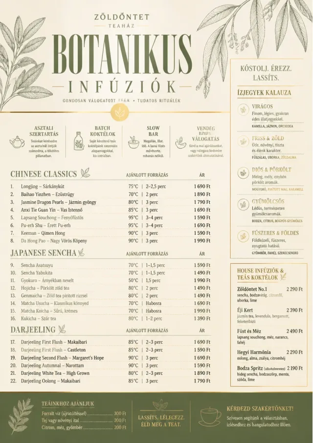 Botanical Infusion tea-menu menu template preview