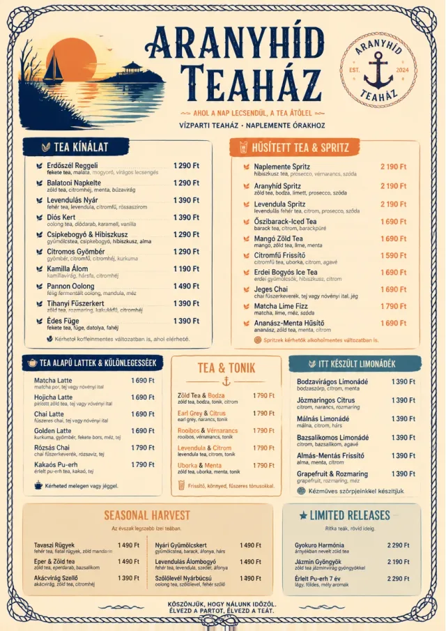 Coastal Sunset tea-menu menu template preview