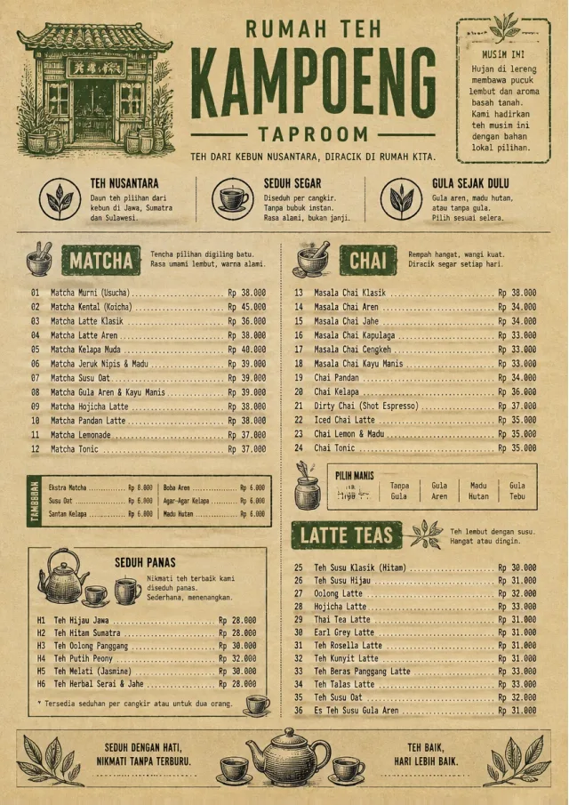 Heritage Taproom tea-menu menu template preview