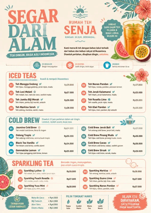 Tropical Refresh tea-menu menu template preview