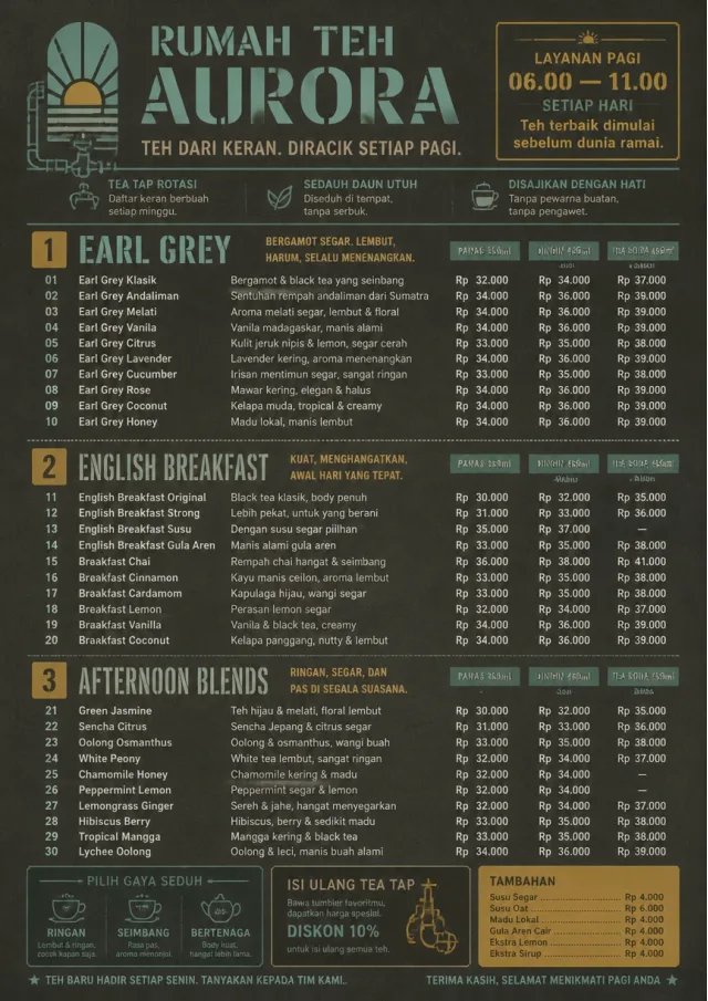 Industrial Craft tea-menu menu template preview