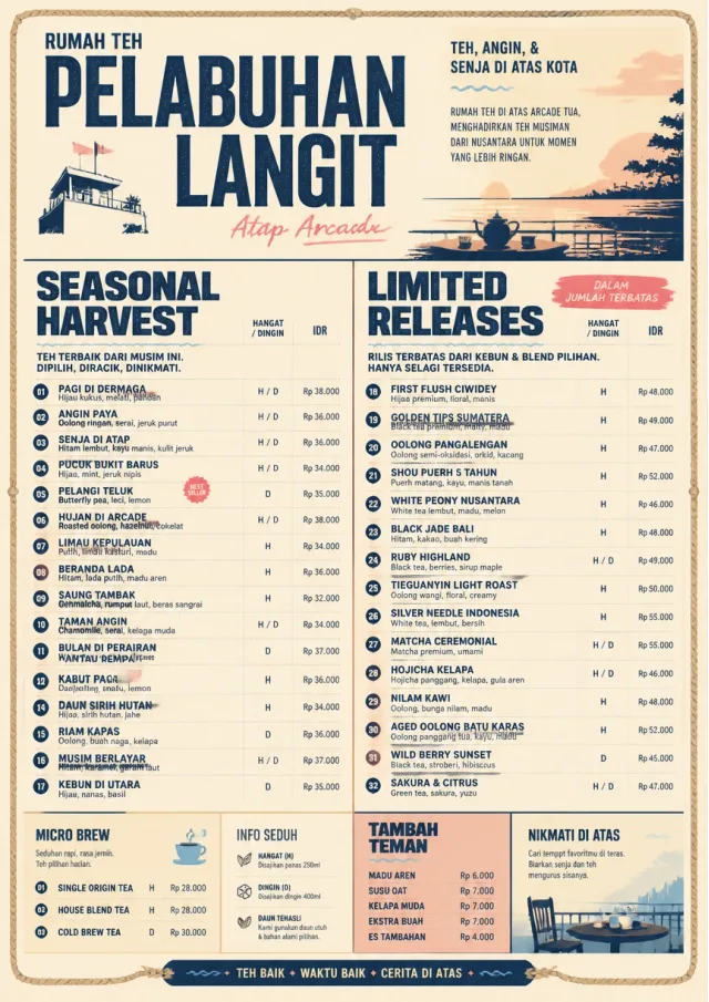 Coastal Sunset tea-menu menu template preview