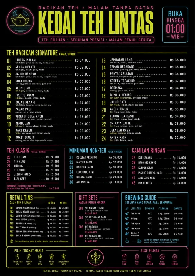 Neon Night Pour tea-menu menu template preview
