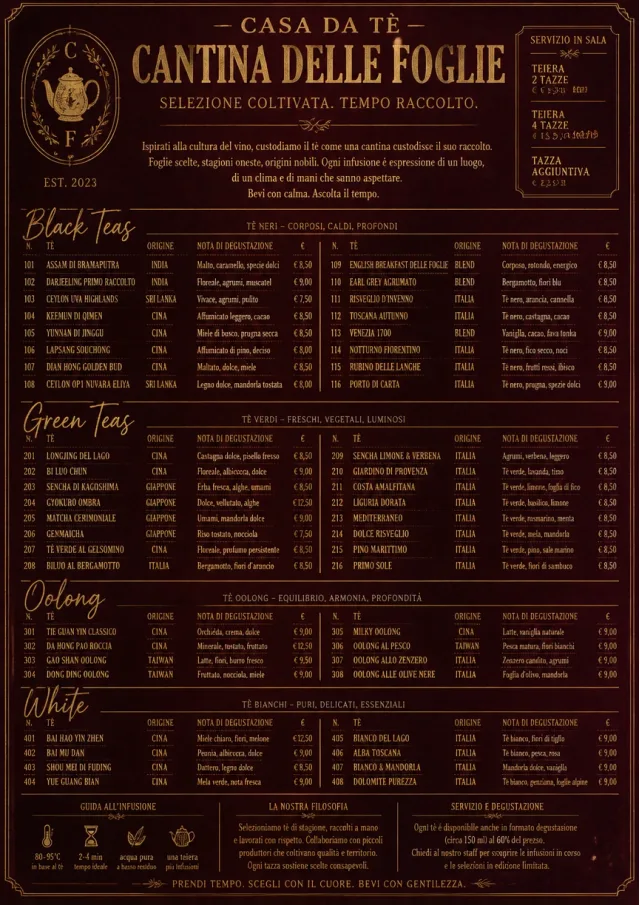Editorial Cellar tea-menu menu template preview