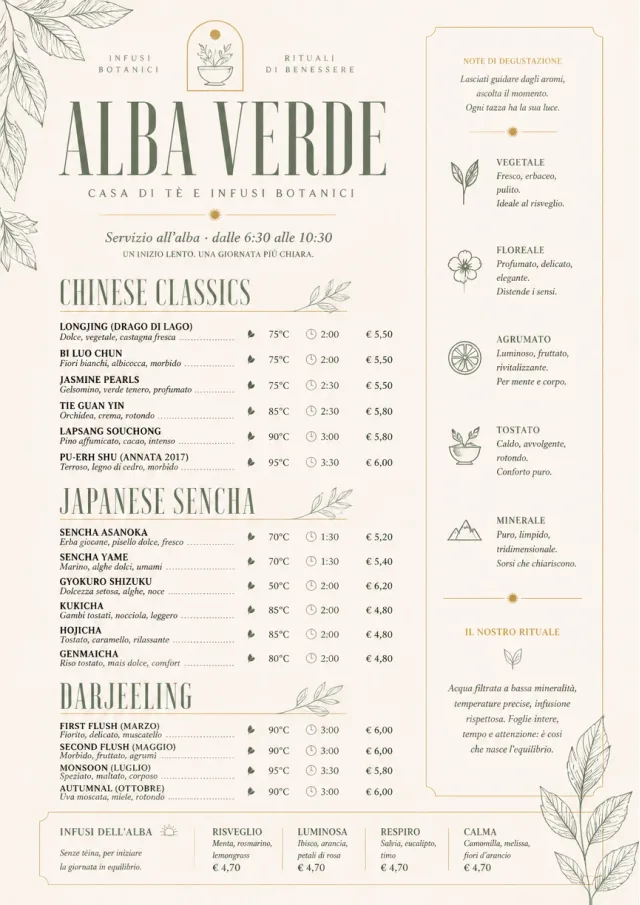 Botanical Infusion tea-menu menu template preview