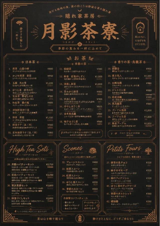 Speakeasy Spirits tea-menu menu template preview