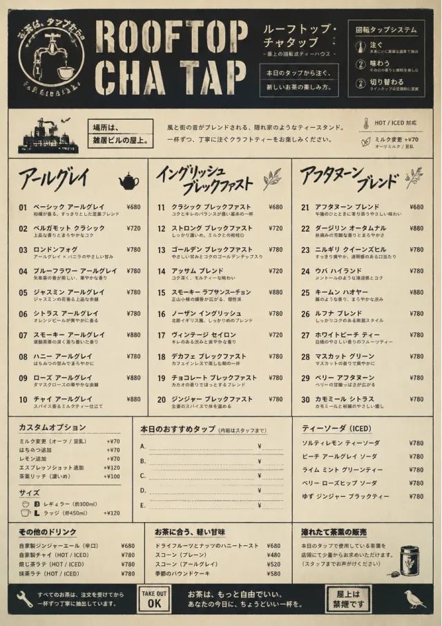 Industrial Craft tea-menu menu template preview