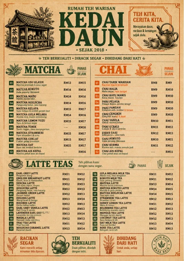 Heritage Taproom tea-menu menu template preview