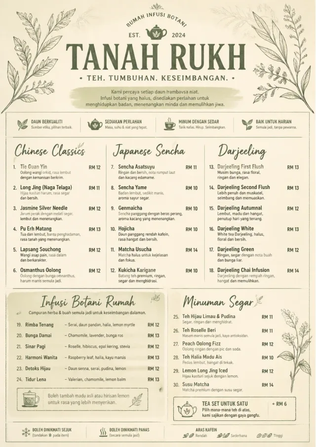 Botanical Infusion tea-menu menu template preview