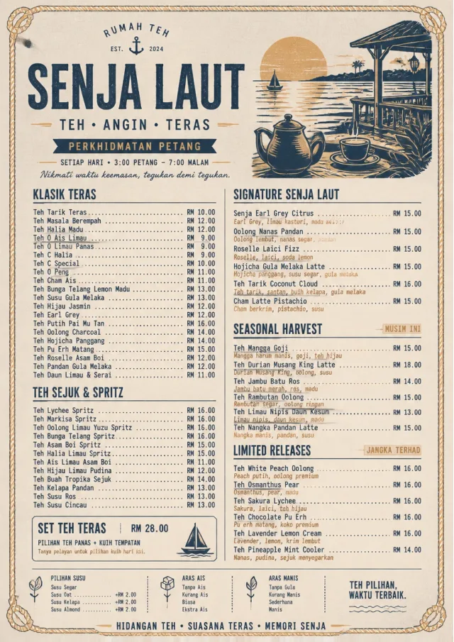 Coastal Sunset tea-menu menu template preview