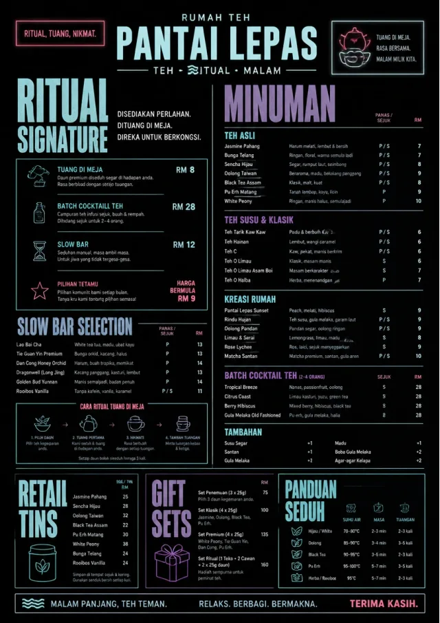 Neon Night Pour tea-menu menu template preview