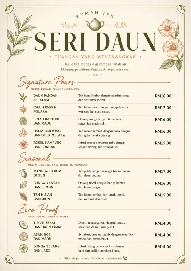 Boutique Pour Card tea-menu menu template preview