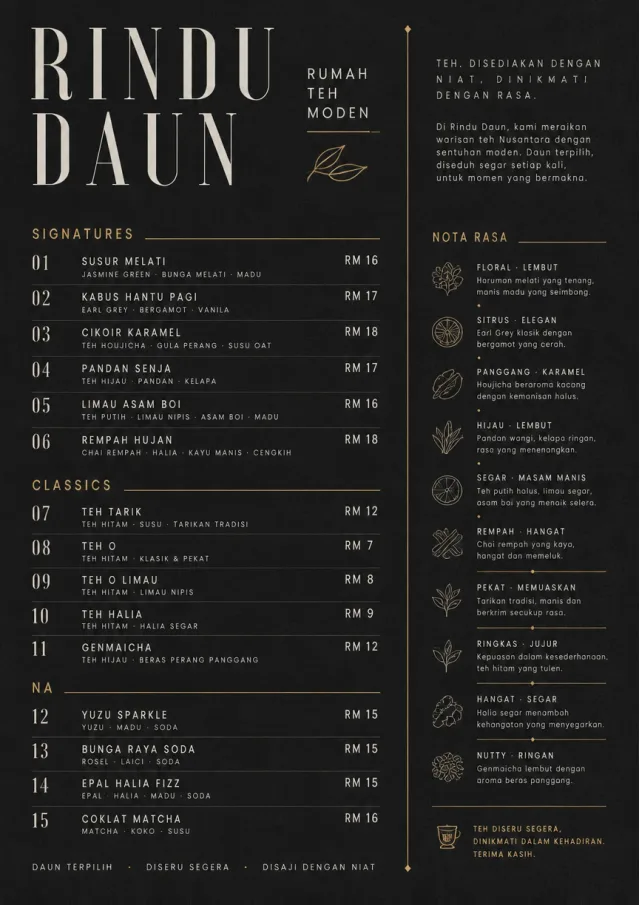 Mono Bar Minimal tea-menu menu template preview