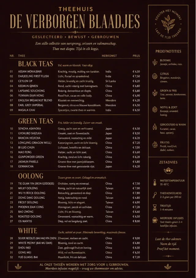 Editorial Cellar tea-menu menu template preview
