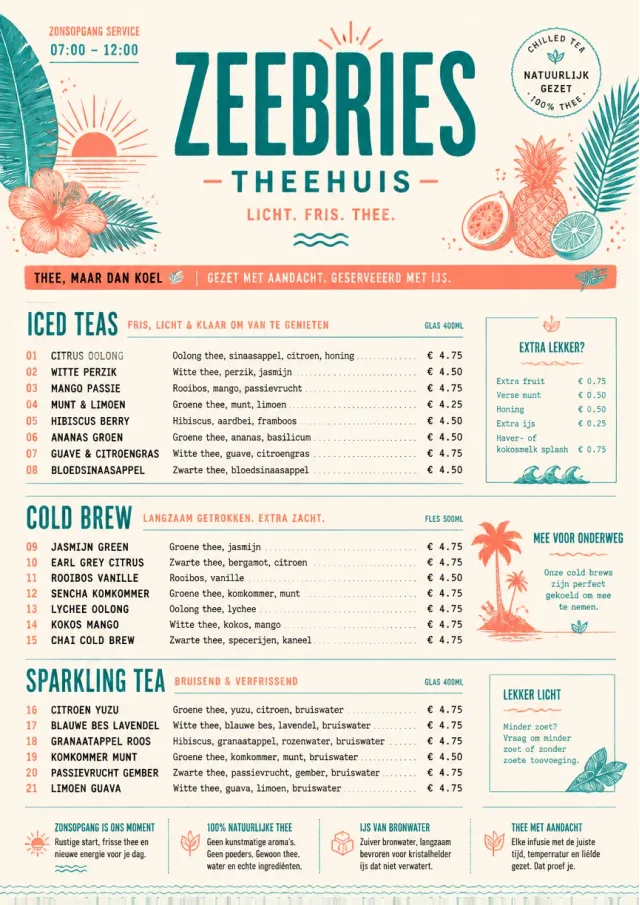 Tropical Refresh tea-menu menu template preview