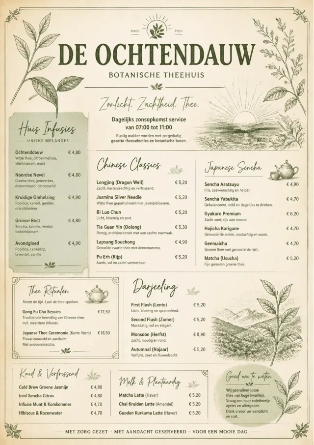 Botanical Infusion tea-menu menu template preview