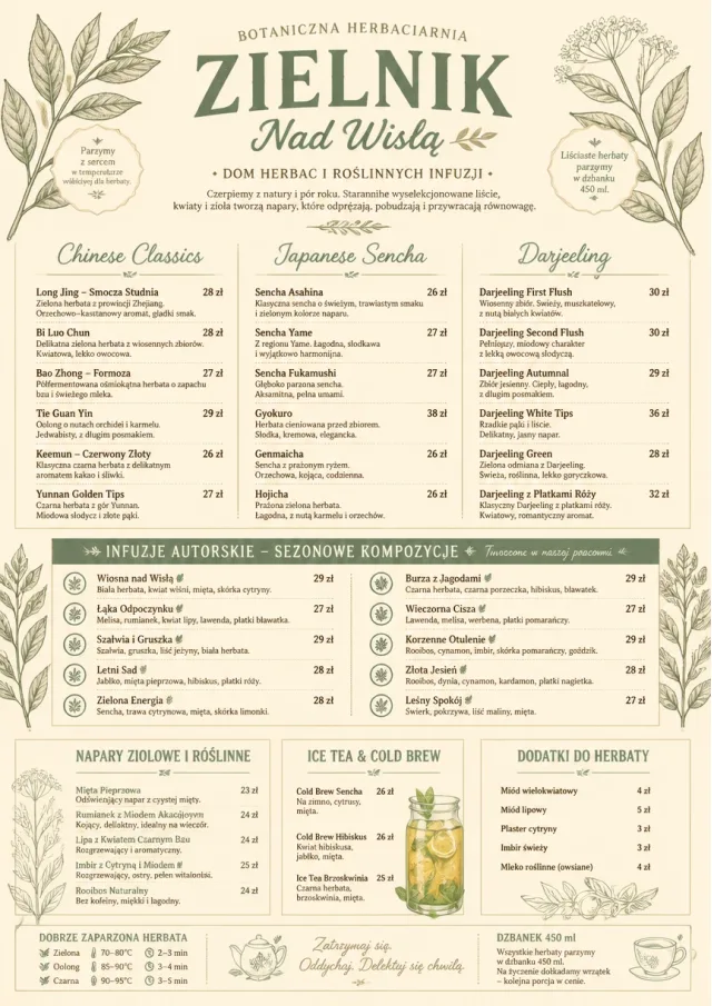 Botanical Infusion tea-menu menu template preview