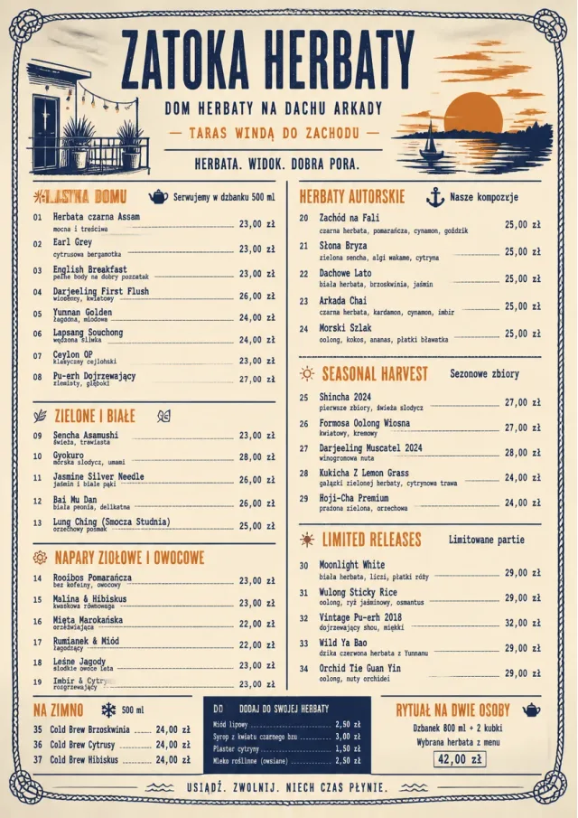 Coastal Sunset tea-menu menu template preview