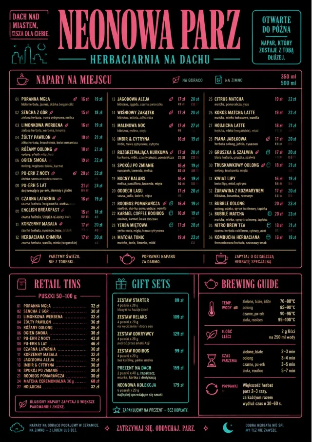 Neon Night Pour tea-menu menu template preview