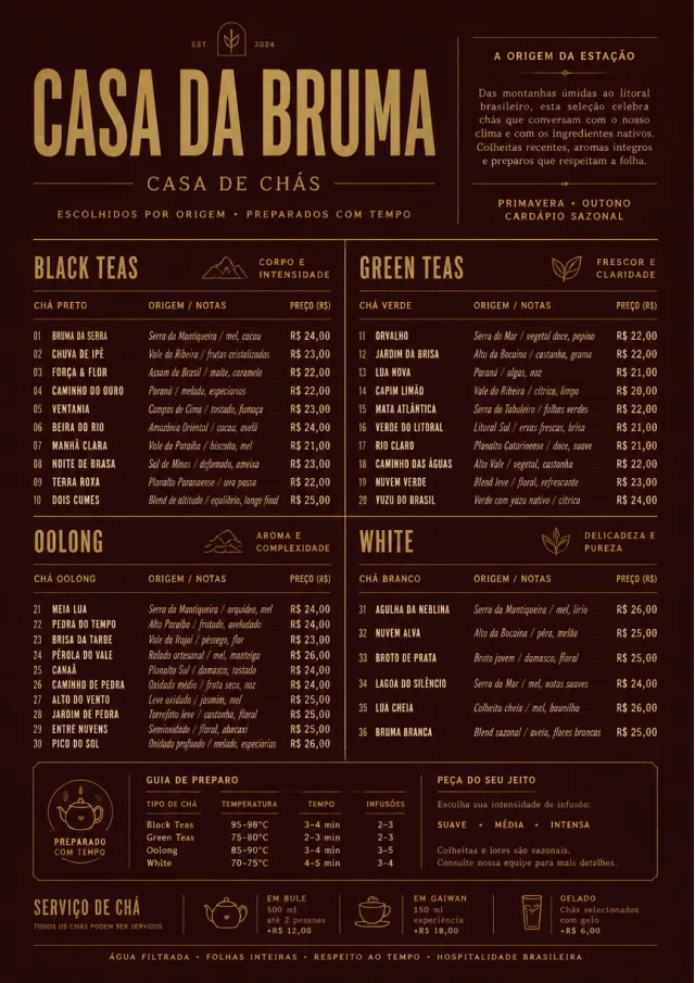 Editorial Cellar tea-menu menu template preview