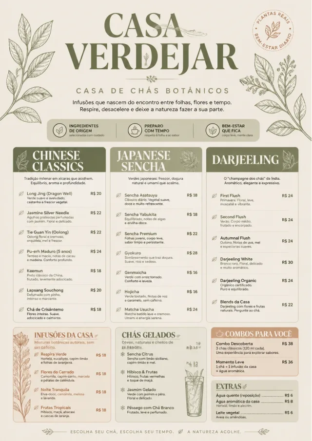 Botanical Infusion tea-menu menu template preview