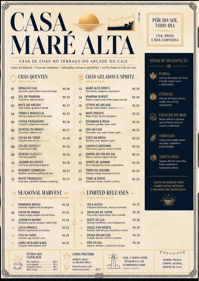 Coastal Sunset tea-menu menu template preview