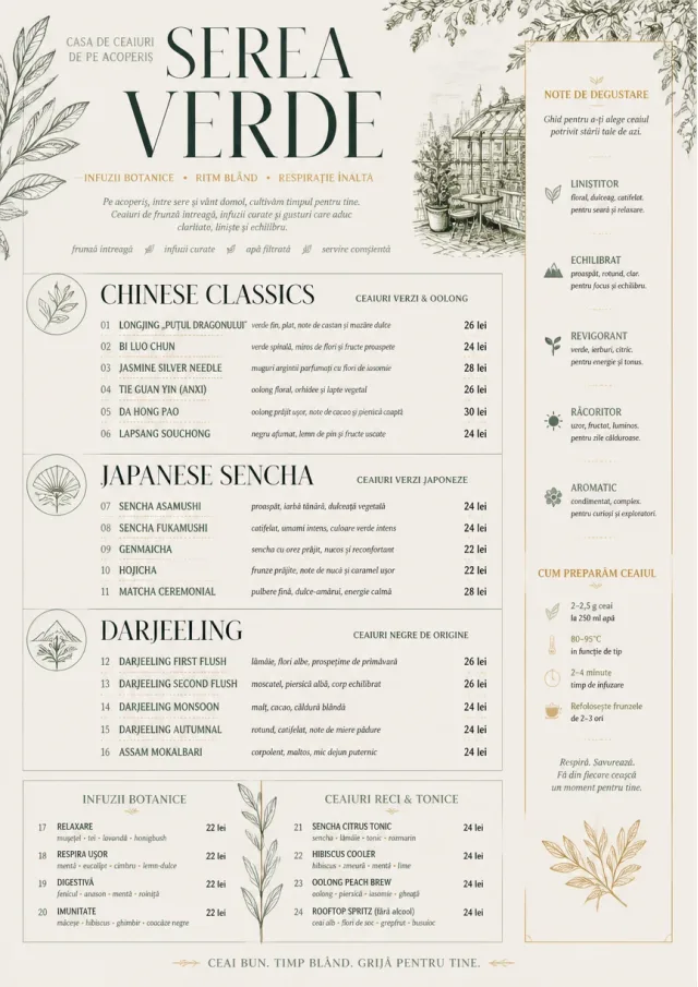 Botanical Infusion tea-menu menu template preview