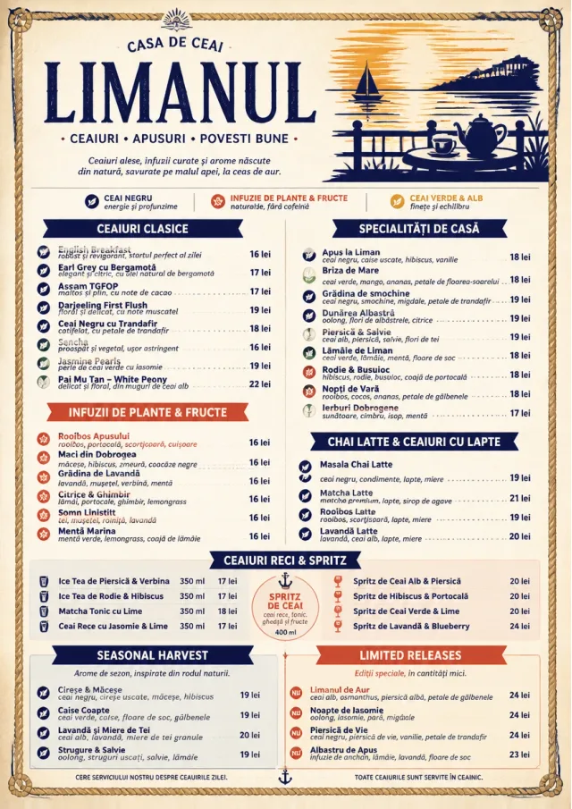Coastal Sunset tea-menu menu template preview