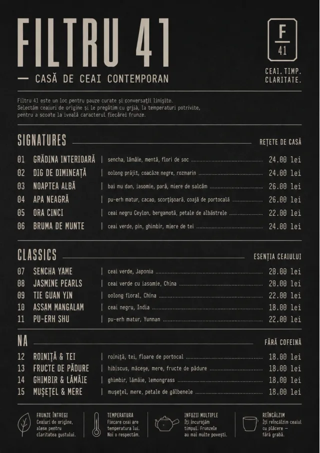 Mono Bar Minimal tea-menu menu template preview