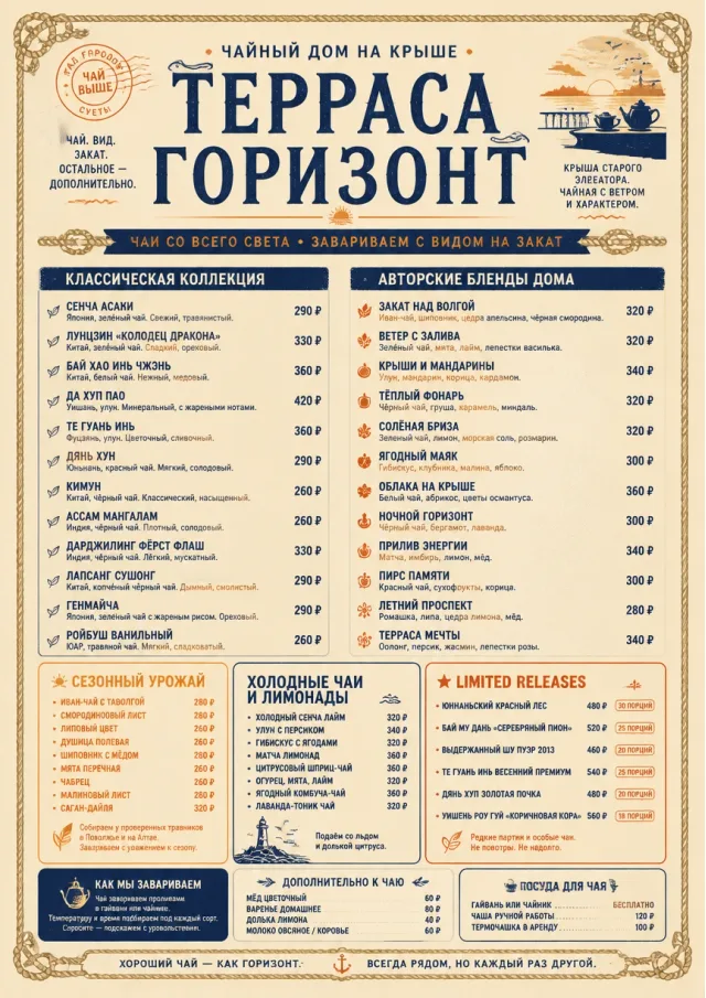 Coastal Sunset tea-menu menu template preview