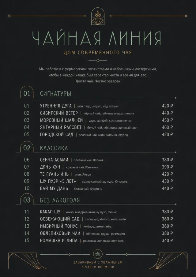 Mono Bar Minimal tea-menu menu template preview