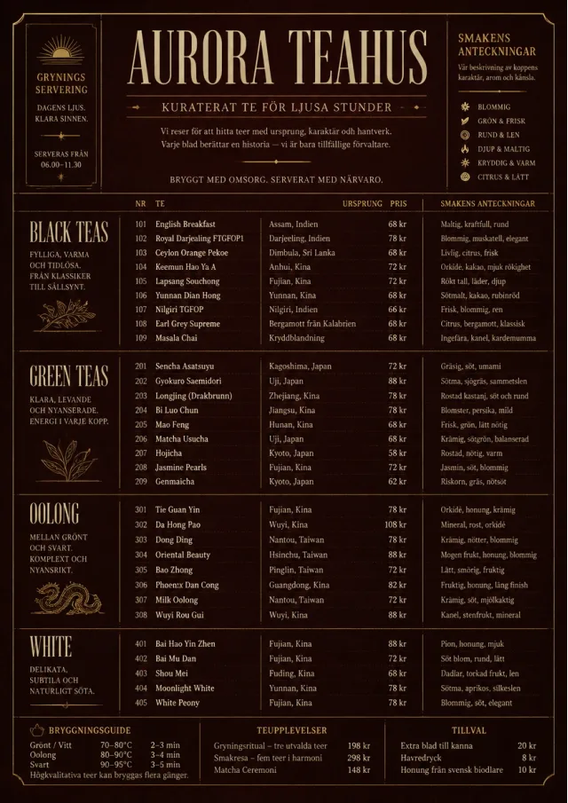 Editorial Cellar tea-menu menu template preview