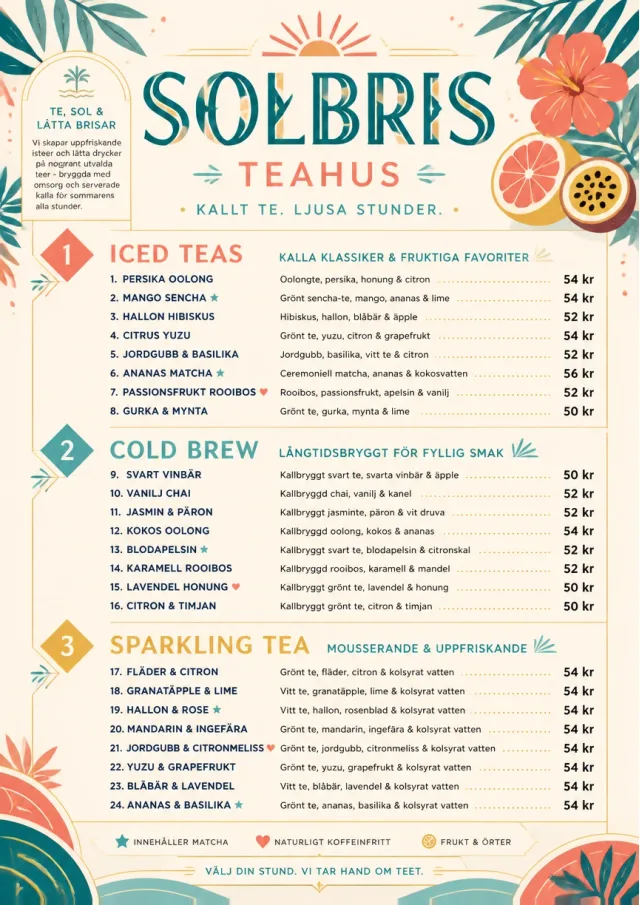Tropical Refresh tea-menu menu template preview